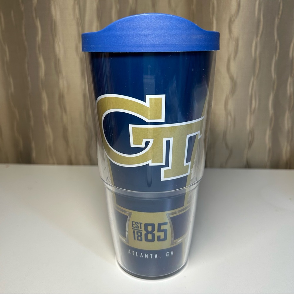 Tervis Georgia Tech GT Tumbler Insulated Blue Lidded Plastic Cup Hot Cold 24 oz